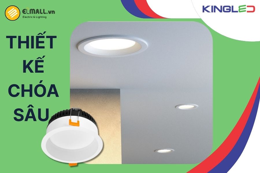Đèn LED âm trần Diamond mặt sâu KingLED có thiết kế chóa sâu, giảm chói hiệu quả