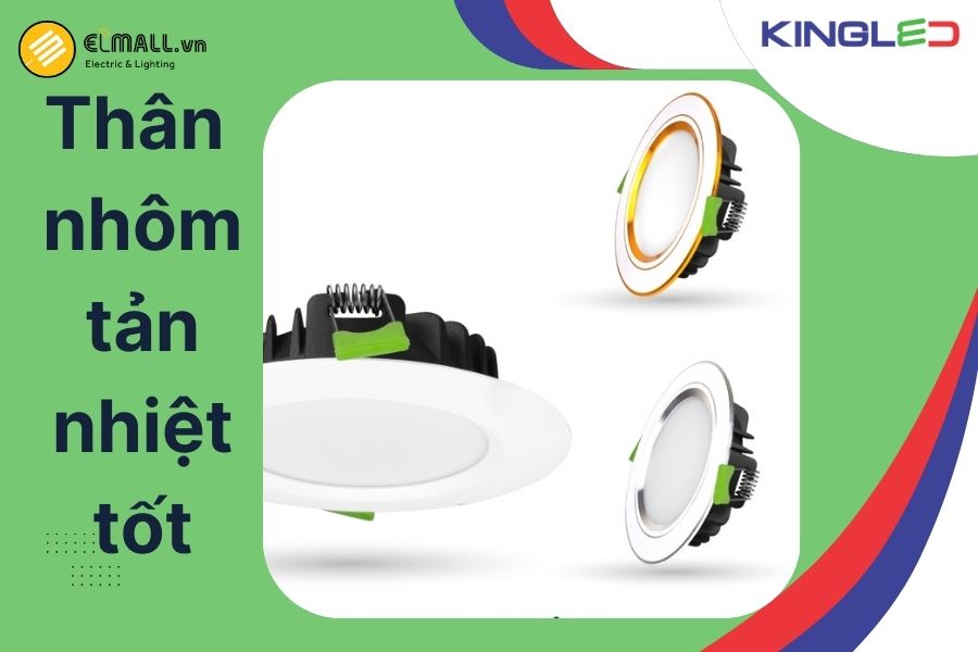 Thân nhôm giúp đèn tản nhiệt nhanh