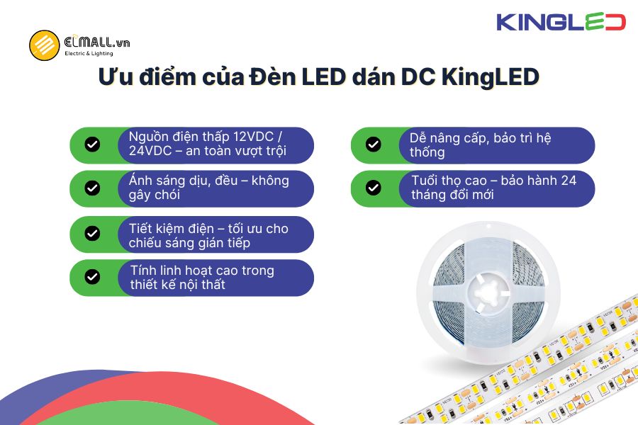 Ưu điểm nổi bật của đèn LED dán DC KingLED