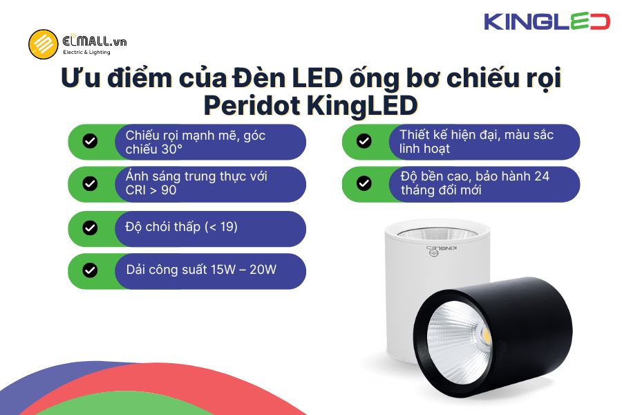 Điểm nổi bật của đèn LED ống bơ chiếu rọi Peridot