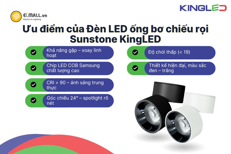 Điểm nổi bật của đèn LED ống bơ gập chiếu rọi Sunstone
