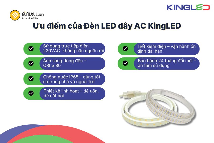 Ưu điểm nổi bật của đèn LED dây AC KingLED LD Series