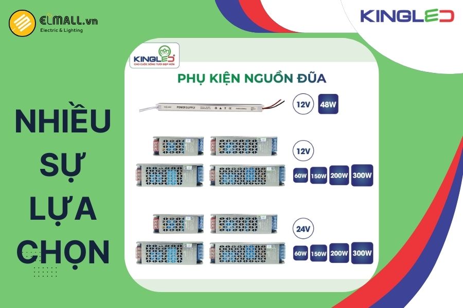 Bộ nguồn LED dây DC KingLED ND Series cung cấp nhiều mức công suất, phù hợp với từng quy mô hệ thống