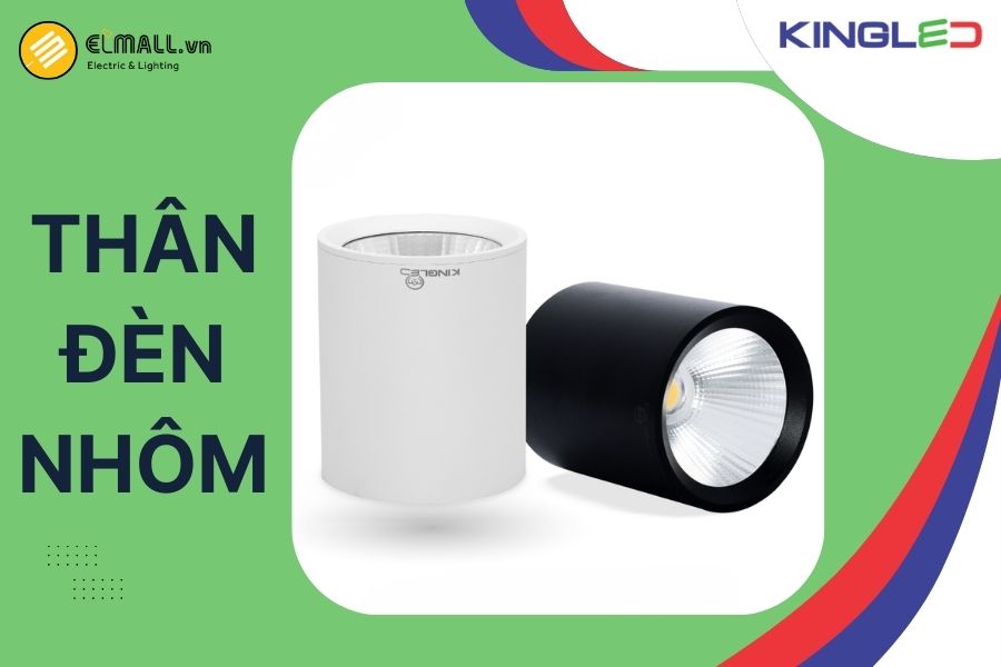 Thân đèn được làm từ nhôm, giúp tản nhiệt hiệu quả, bảo vệ linh kiện bên trong và hạn chế suy giảm quang thông