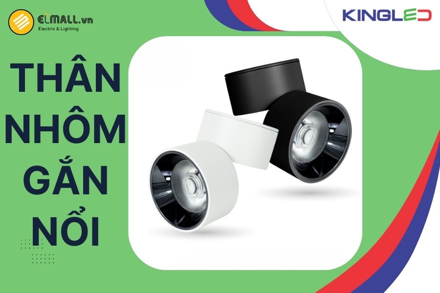 Thân đèn nhôm và thiết kế gắn nổi giúp dễ dàng thi công