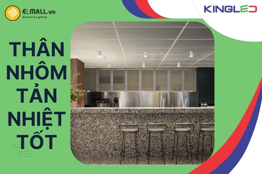 Thân đèn được gia công từ nhôm, giúp tản nhiệt nhanh, giữ cho chip LED luôn hoạt động trong ngưỡng nhiệt an toàn